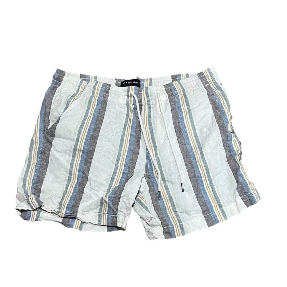 Aéropostale Shorts Mens Size L Blue White Tan Striped Drawstring Chino